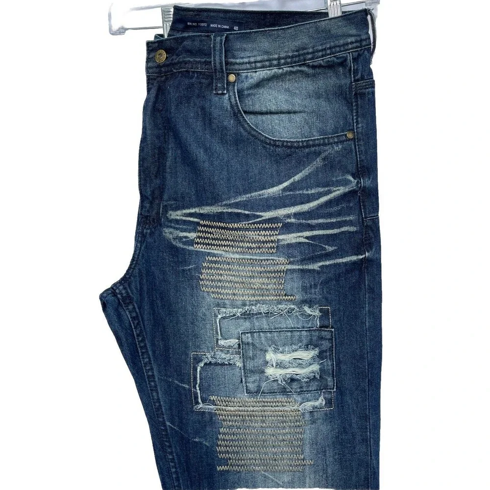 Parish Nation Men’s Patched Embroidered Distressed Jeans Size 40x35
